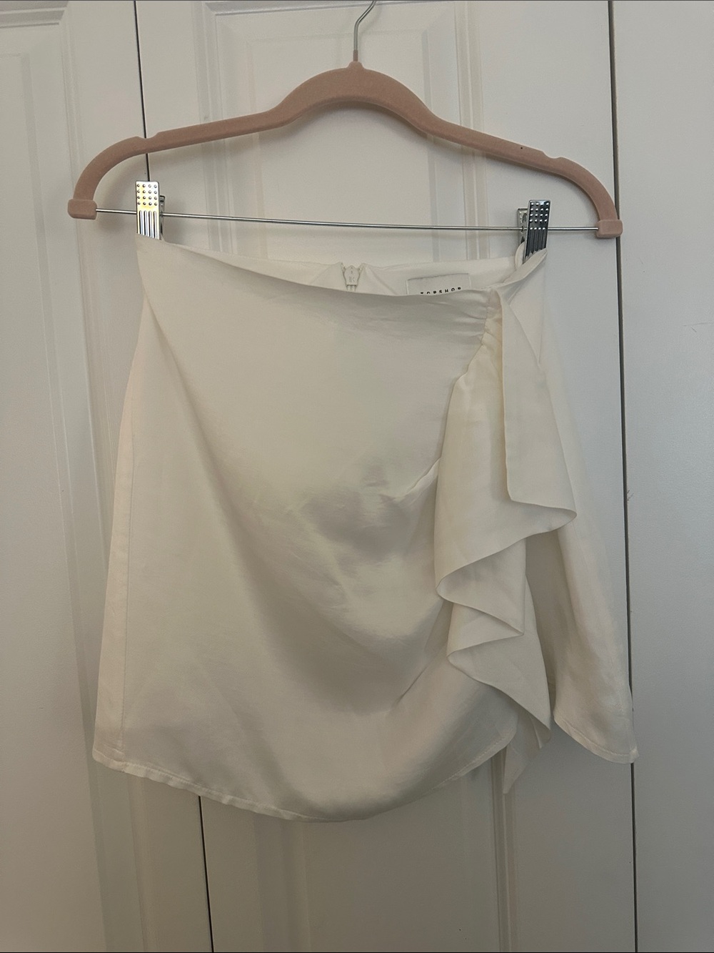Topshop White Asymmetrical Ruffle Mini Skirt, Fully Lined, NWT, Size 6
